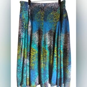 East 5th Blue and Green Patterned Women's Skirt Size M Boho Stretchy Flares